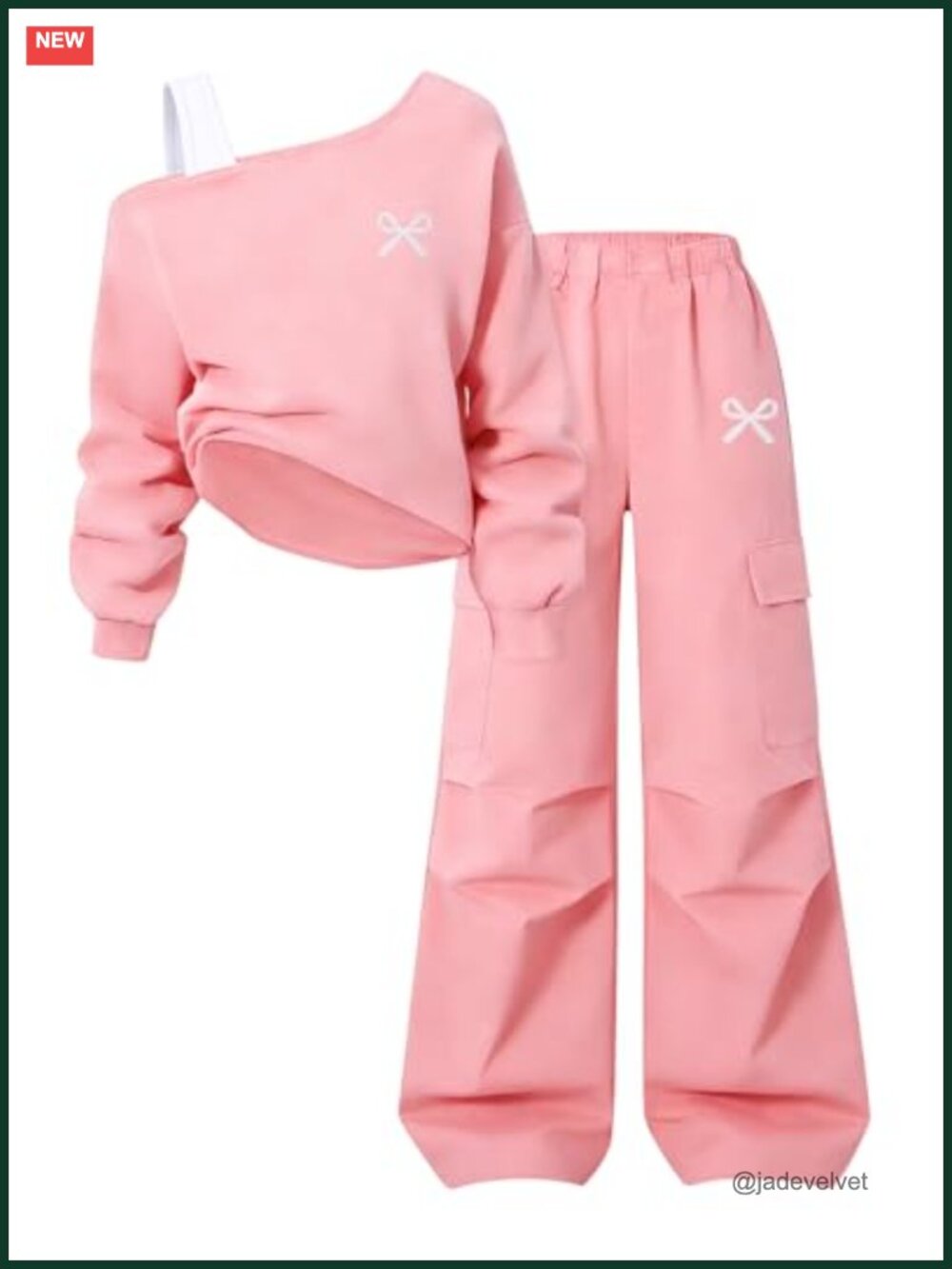 Girls 2 Piece Off Shoulder Sweatshirt & Cargo Pants Set